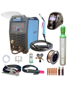 Zestaw: Digimig 200 Synergic, uchwyt MB15-3m, przewód masowy, przewód elektrodowy, maska samościemniająca, butla mieszanka Ar/Co