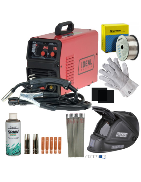 Ideal Praktik MIG 1800 MMA z drutem samoosłonowym i przyłbicą Spartus Fox