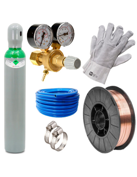 Zestaw podstawowy do migomatu, butla Argon CO2 , reduktor, drut, rękawice, wężyk gazu