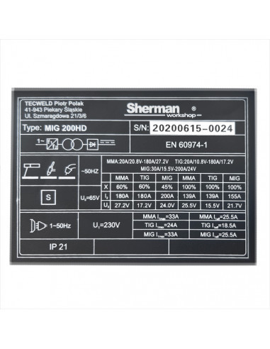 Migomat Sherman MIG 200HD synergiczny