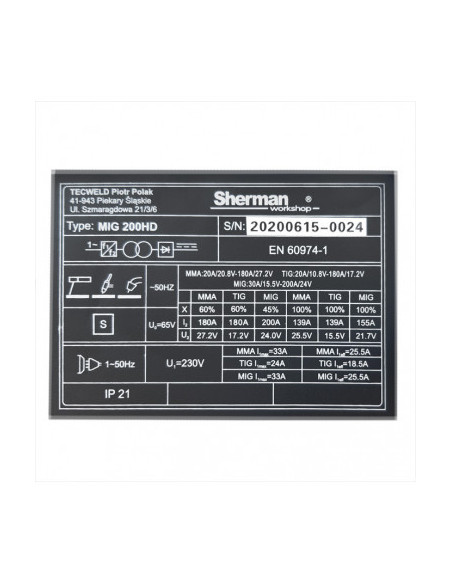 Migomat Sherman MIG 200HD synergiczny