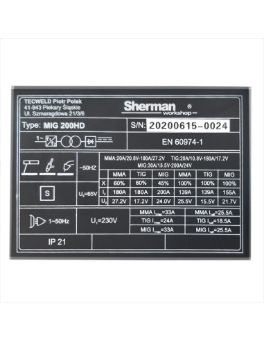 Migomat Sherman MIG 200HD synergiczny