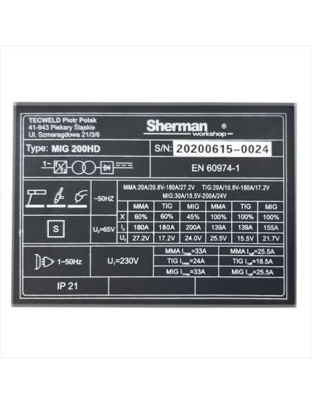 Migomat Sherman MIG 200HD synergiczny