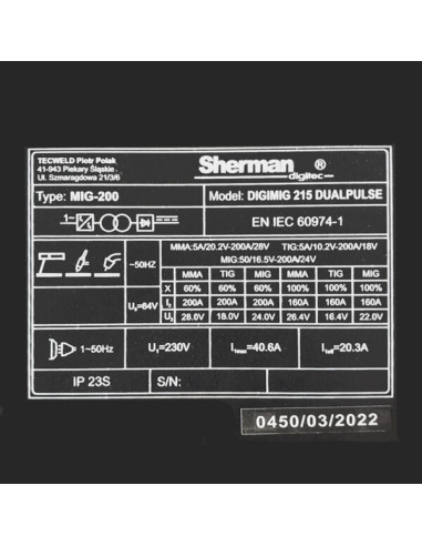 Synergiczna spawarka inwertorowa DIGIMIG 210 LCD DOUBLE PULSE