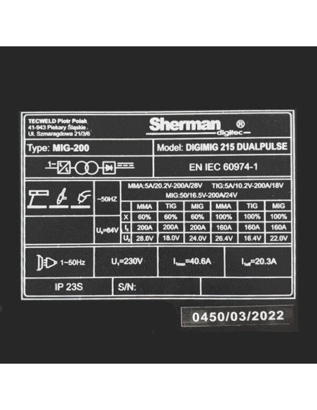 Synergiczna spawarka inwertorowa DIGIMIG 210 LCD DOUBLE PULSE