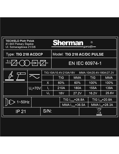 Spawarka TIG AC/DC 210A Puls