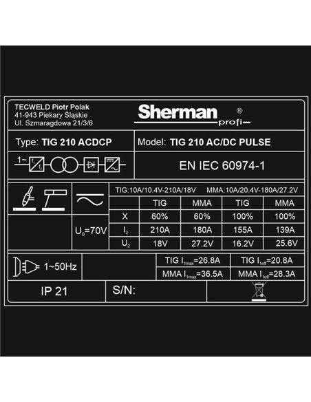 Spawarka TIG AC/DC 210A Puls
