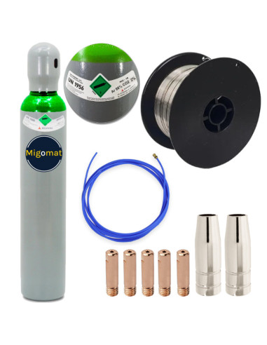 Zestaw do spawania drutem nierdzewnym z butlą, śr. 0,8 mm