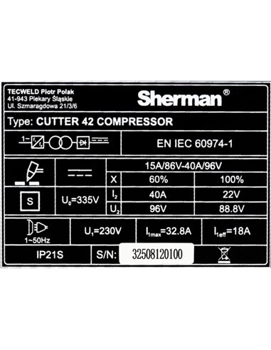 Przecinarka plazmowa CUTTER 42 COMPRESSOR